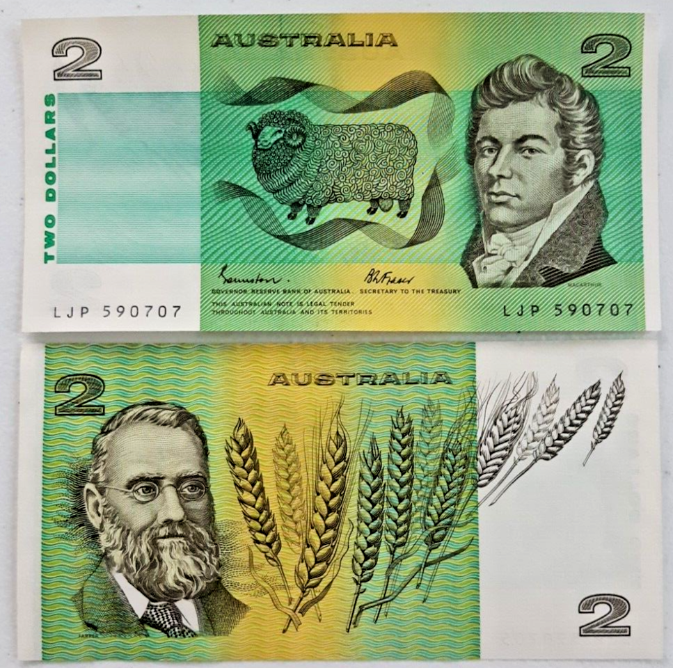 Australia 1985 $2 2 Dollar banknote Johnston Fraser nice circulated condition