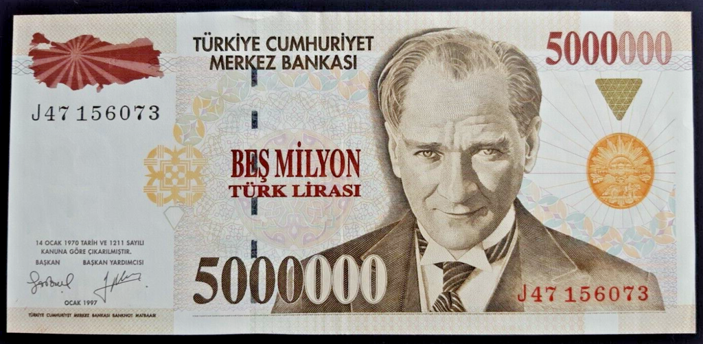 Turkey 5000000 Lira banknote 1997 uncirculated