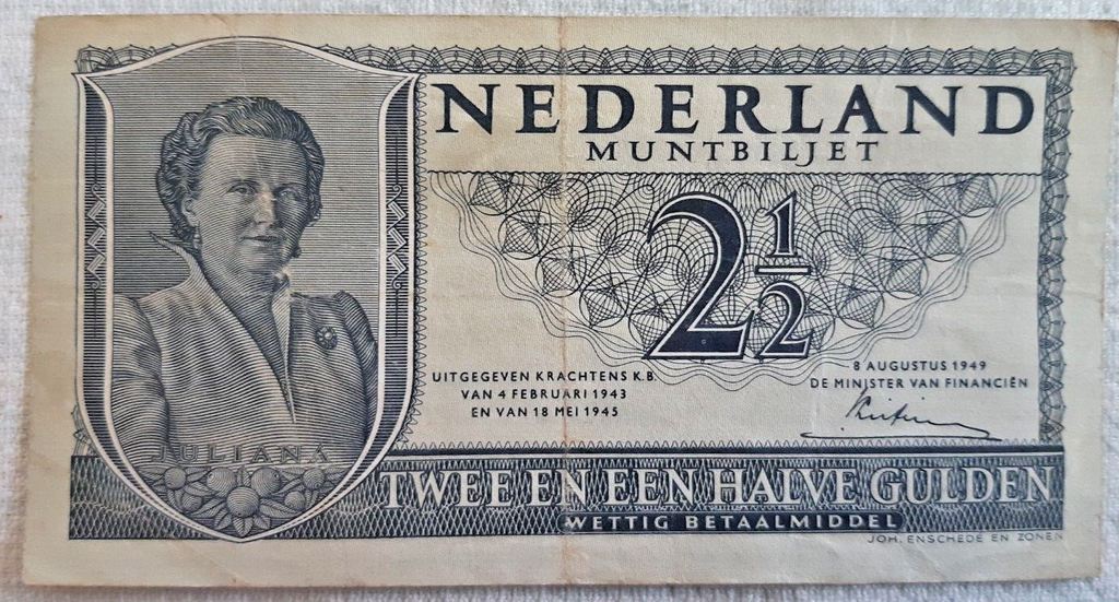 Netherlands 2 1/2 Gulden banknote 2 March 1943 nice circulated condition