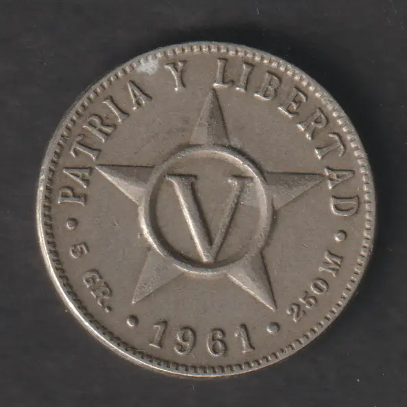 Cuba 5 pesos 1961 coin lightly circulated condition