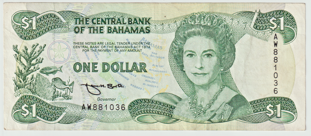 Bahamas 1 Dollar banknote 1992 Smith signature circulated condition