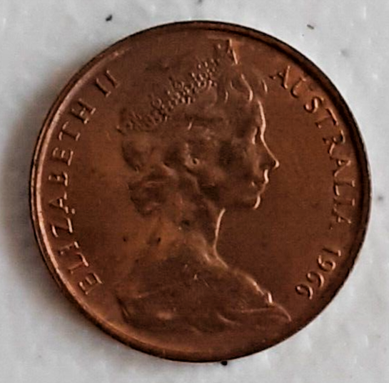 Australia 1966 2 cents 2c red brown (RB) coin circulated condition scarce
