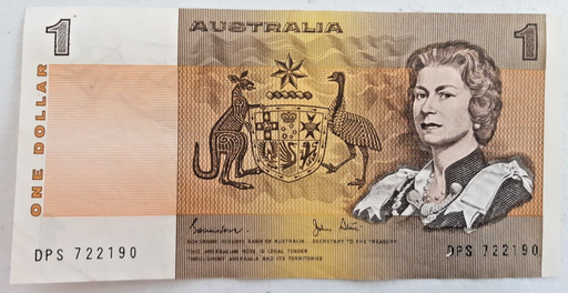[196886001263] Australia 1981 $1 1 Dollar banknote Johnston Stone DPS last prefix lightly circ
