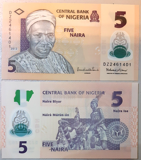 [195405664329] Nigeria 5 Naira polymer world banknote 2013 uncirculated