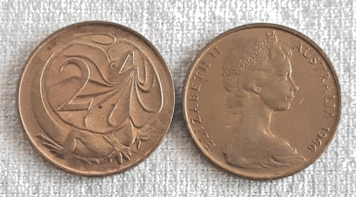 [196895104133] Australia 1966 2c 2 cents coin RB uncommon in this condition