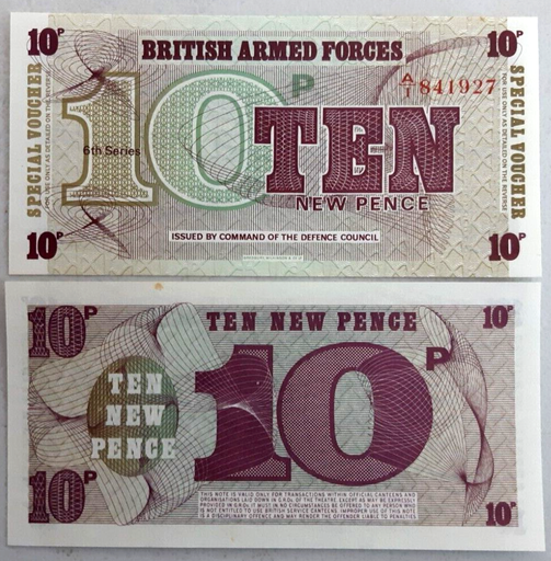 [196190678384] British Armed Forces 10 Pence banknote 6th series 1972 2nd issue P# M48 UNC