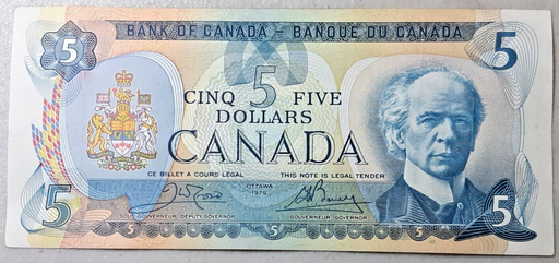 [196508588862] Canada $5 5 Dollars note nice lightly circ condition 1979 P# 92b Bouey Crow