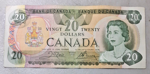 [196508625302] Canada $20 20 Dollars note nice lightly circ condition 1979 P# 93b Bouey Crow