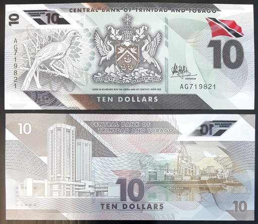 [195143667432] Trinidad and Tobago $10 polymer banknote uncirculated