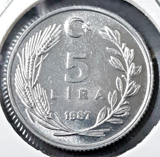 [196579197464] Turkey 5 Lira coin 1987 uncirculated condition