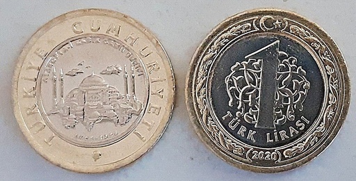 [195253596605] Turkey 1 Lira bimetallic coin 2020 uncirculated Hagia Sophia Mosque