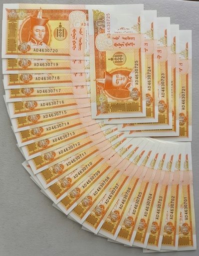 [195492936144] Mongolia 5 Tugrik 2008 P-61B uncirculated note from bank bundle 25 pcs