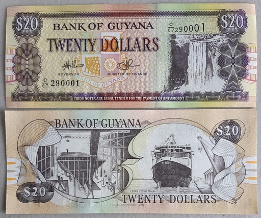 [195492989022] Guayana 20 Dollars ND(1996-2018) P-30 uncirculated from bank bundle