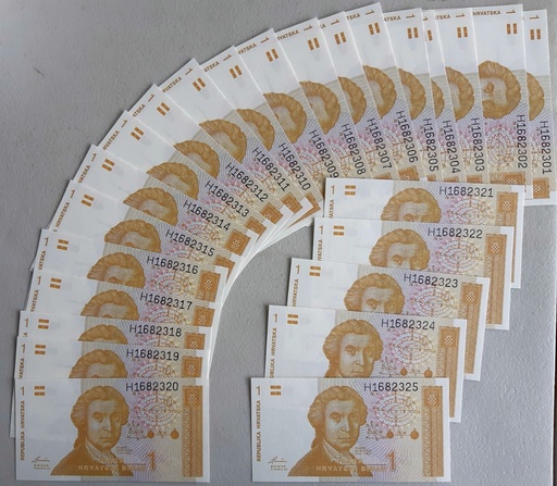 [195493050293] Croatia 1 Dinar 1991 P-16a uncirculated banknote from bundle 25 pcs