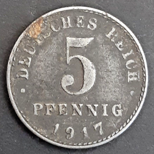[196529416563] Germany 5 Pfennig 1917-A coin circulated condition