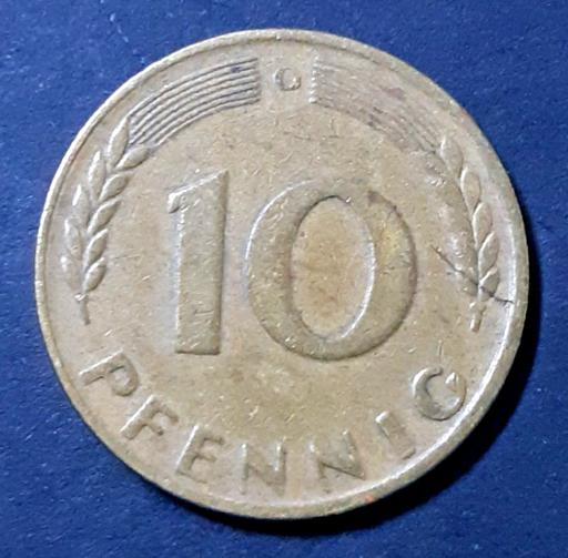 [196529530219] Germany 10 Pfennig 1950-G coin circulated condition
