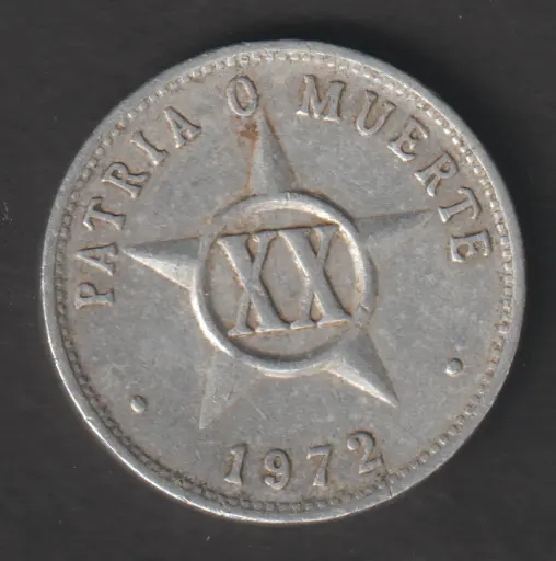 Cuba 20 centavos 1972 coin circulated condition