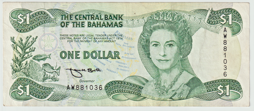 [196923625253] Bahamas 1 Dollar banknote 1992 Smith signature circulated condition