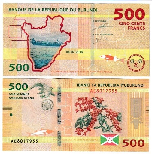 [196924199528] Burundi 500 Francs uncirculated banknote 4-7-2018