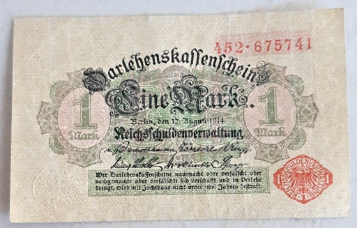 [196488047723] Germany 1 Mark banknote 1914 circulated condition