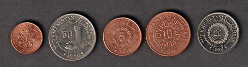 [197184451436] Turkmenistan 1993 set of 5 coins uncirculated condition
