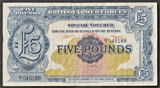 [197185184948] British Armed Forces 5 Pounds banknote 2th series 1948 circulated