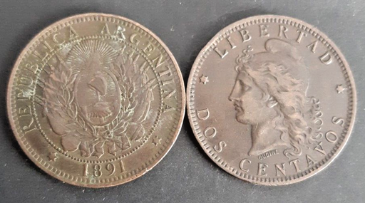 [196528868154] Argentina 1891 2 Centavos copper coin circulated