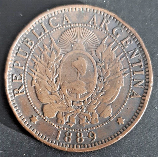 [196528878554] Argentina 1889 2 Centavos copper coin circulated